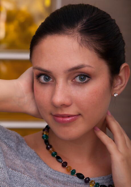 Very attractive dark hair youthful Kantata exposes her butt and spreads her legs 